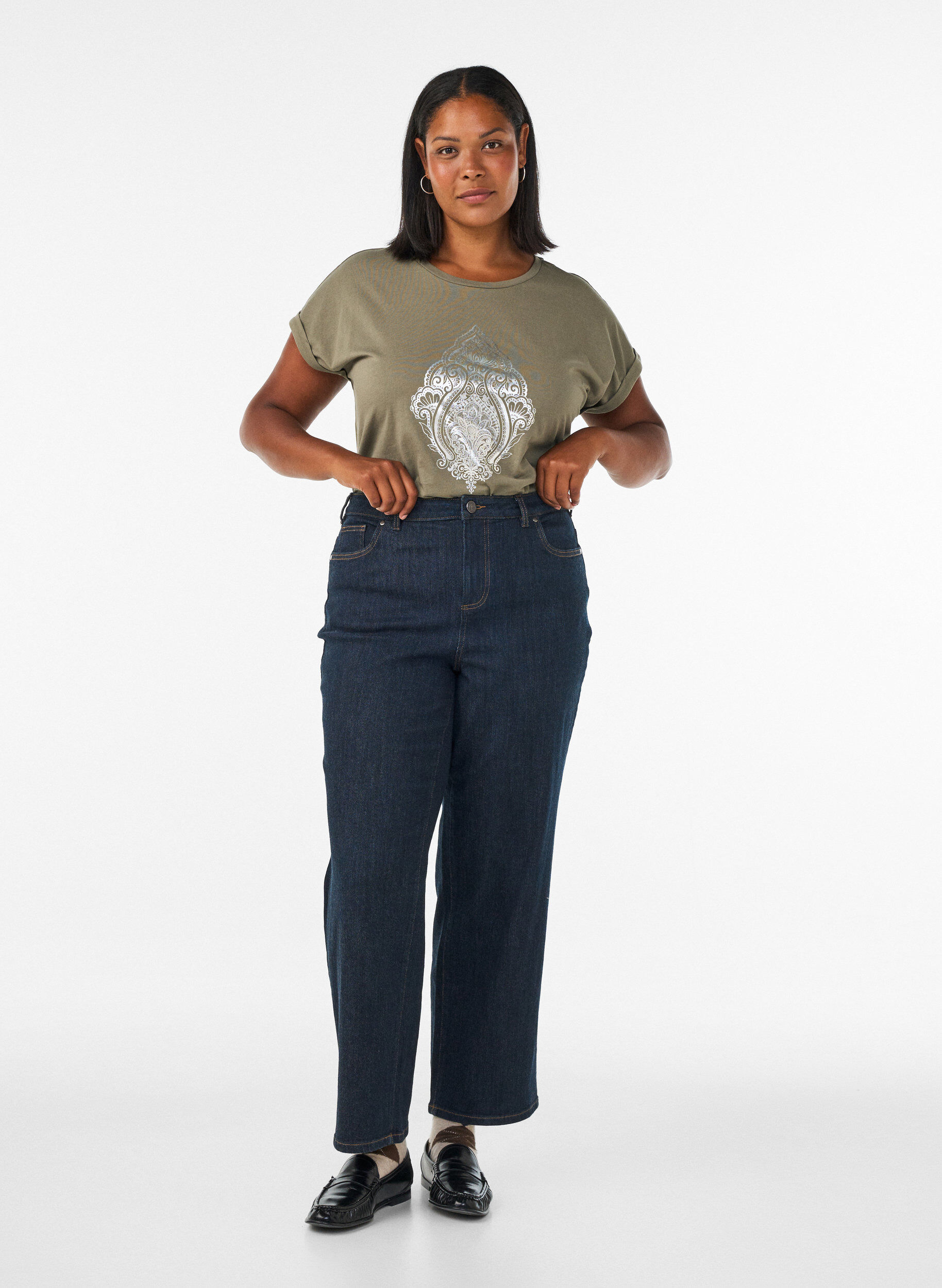 ZizzifashionT-shirt with decorative front print, Green, Model image number 1