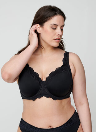Underwired Figa bra with lace trim, Black, Model image number 0