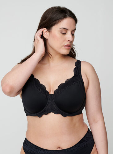 Underwired Figa bra with lace trim, Black, Model image number 0