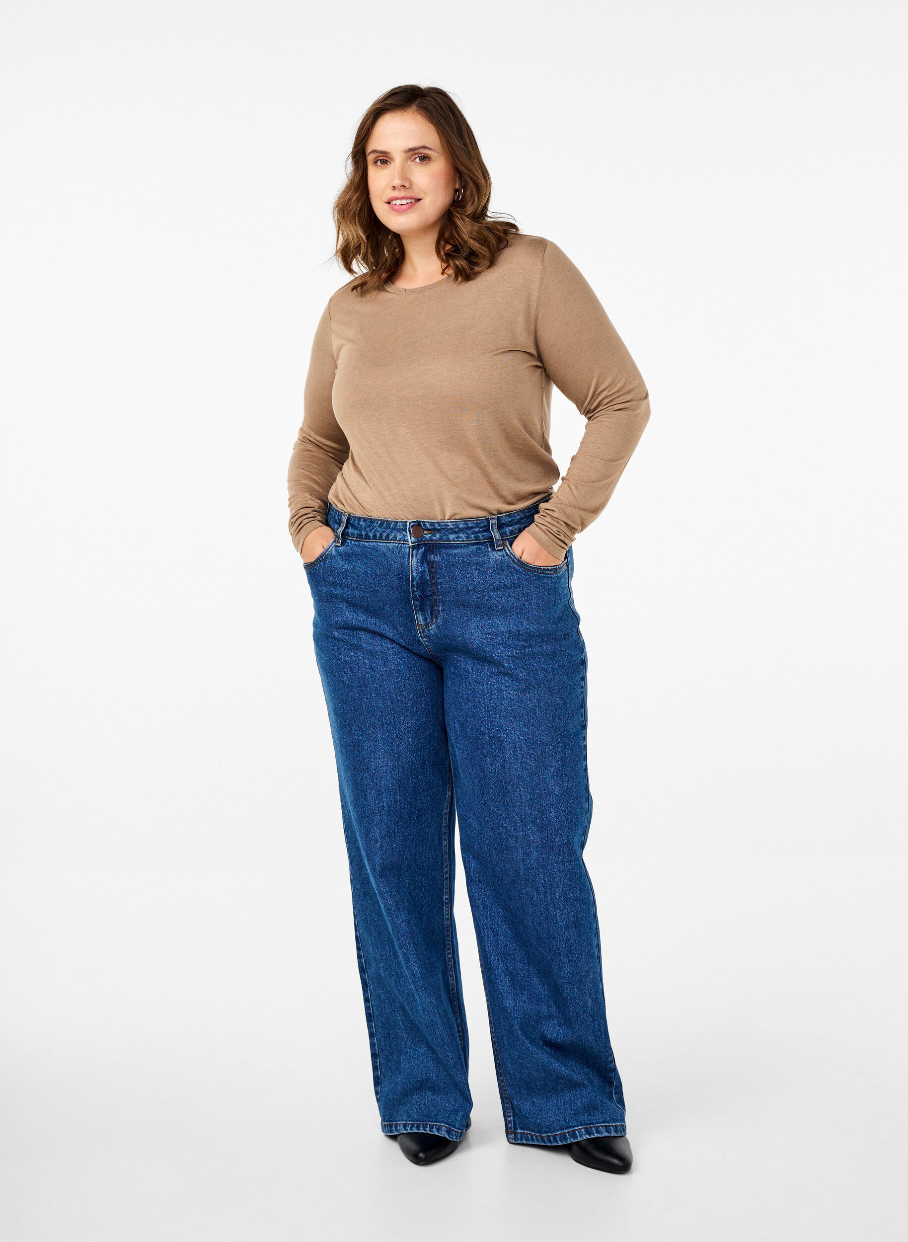 ZizzifashionLong-sleeved blouse in wool and viscose, Brown, Model image number 1