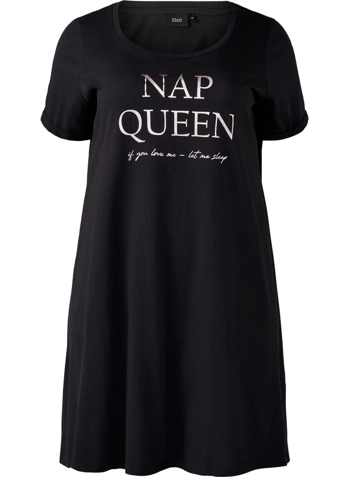 Short-sleeved nightgown in organic cotton, Black, Packshot image number 0