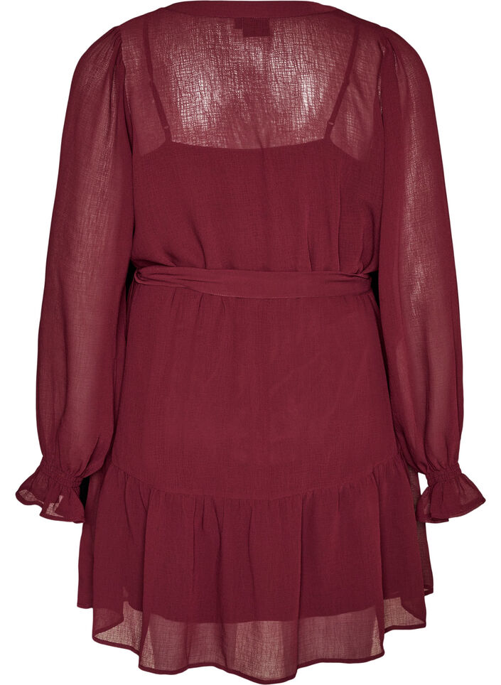 Dress in a lightweight woven fabric with ruffles and a tie-belt, Red, Packshot image number 1