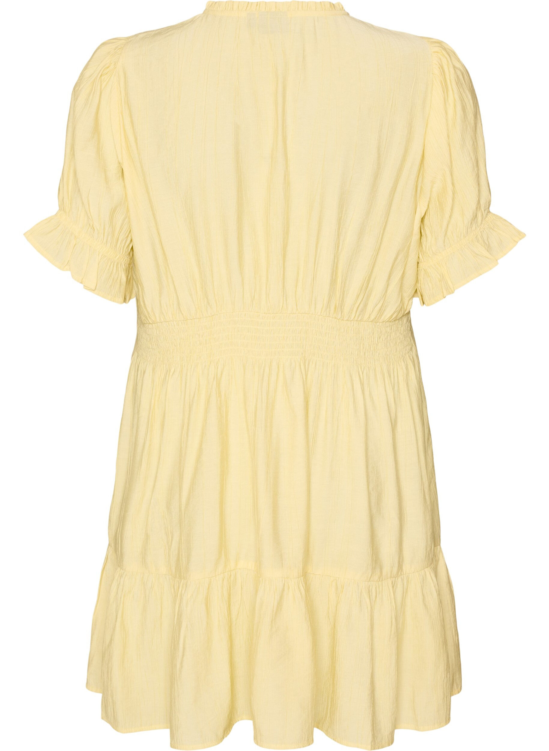 ZizzifashionShort viscose dress with ruffle details, Yellow, Packshot image number 1