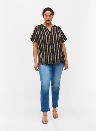 Printed blouse with short sleeves, Graphic Stripe, Model image number 2