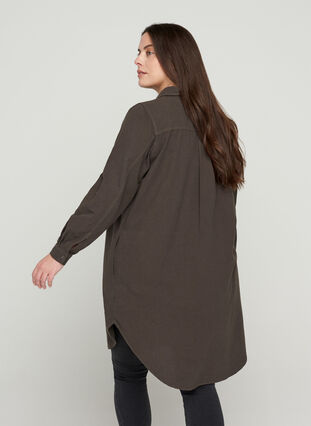 Long cotton shirt with chest pockets, Khaki Green, Model image number 1