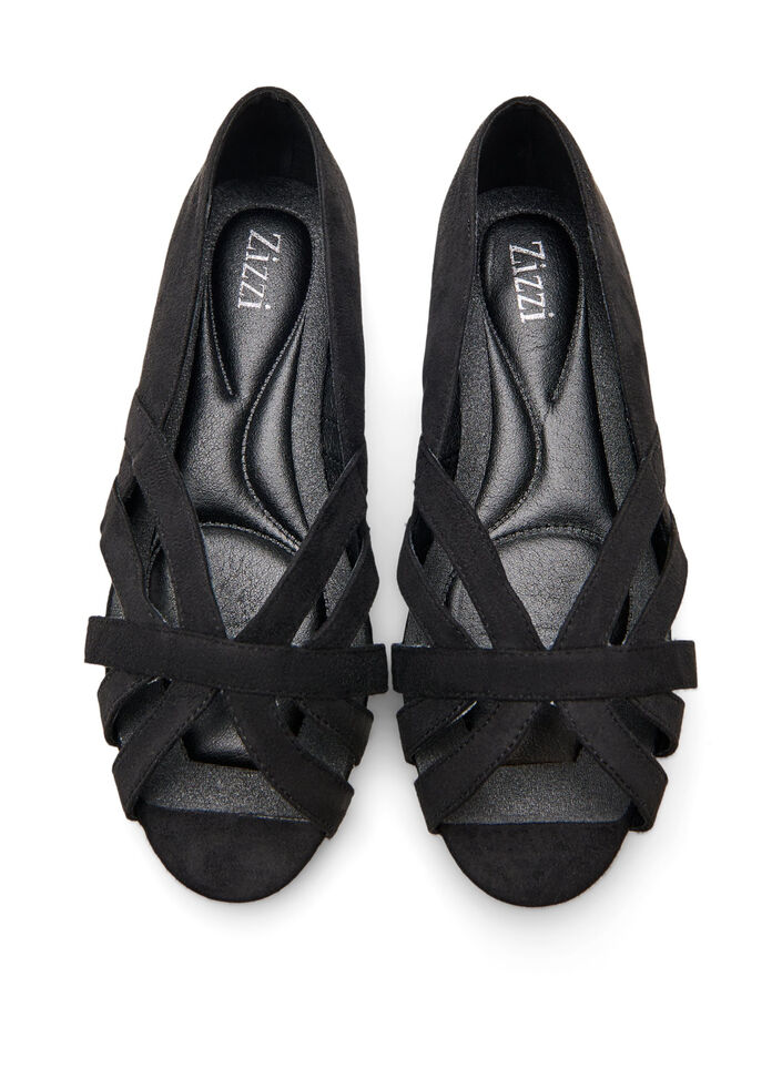 Ballerina in faux suede with crossed straps, Black, Packshot image number 3
