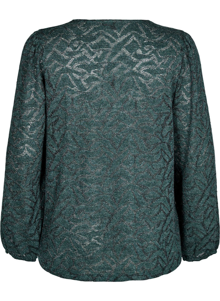 Long-sleeved blouse with glitter and pattern, Green, Packshot image number 1