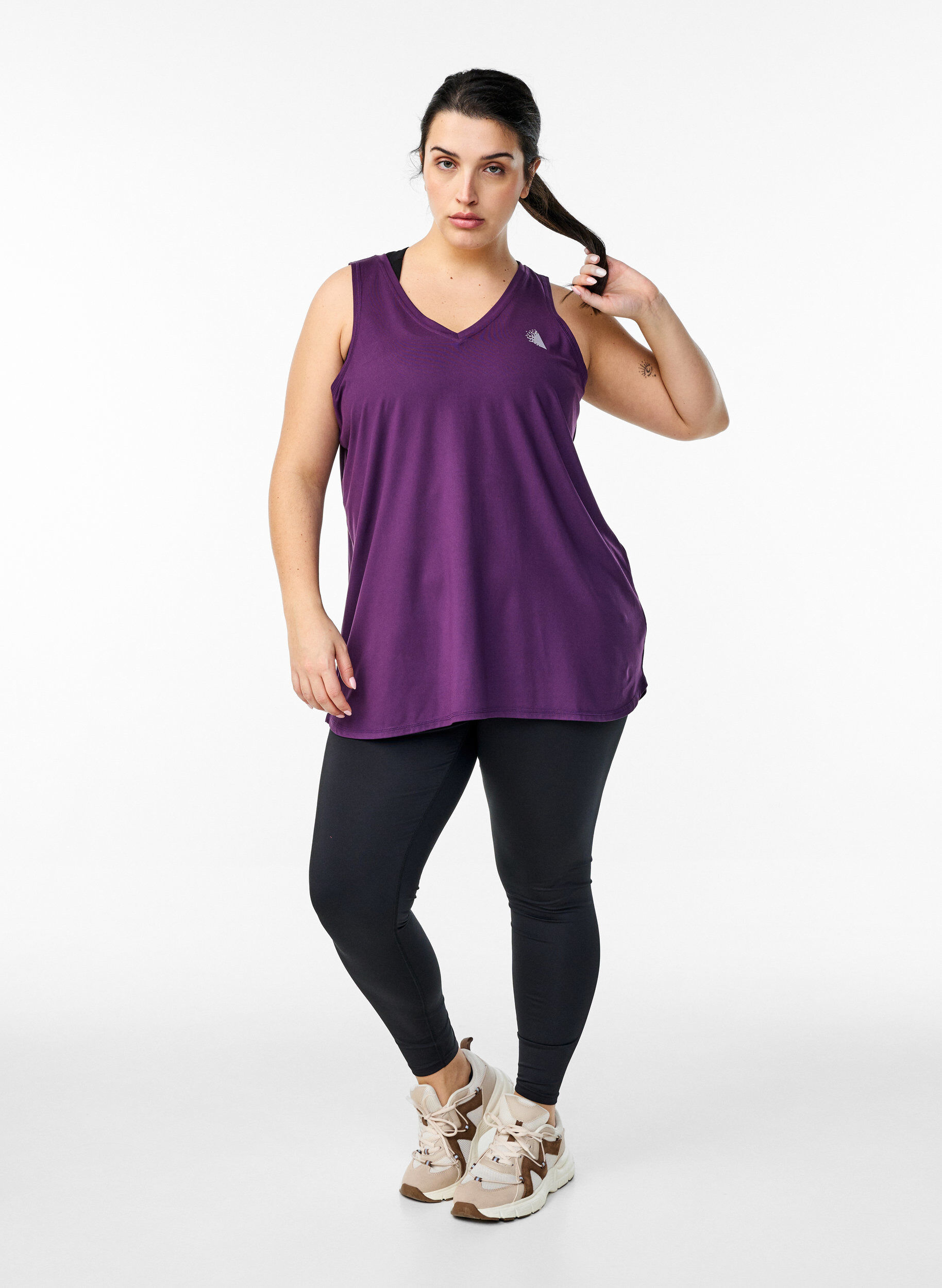 ZizzifashionWorkout top with v-neck, Purple, Model image number 1