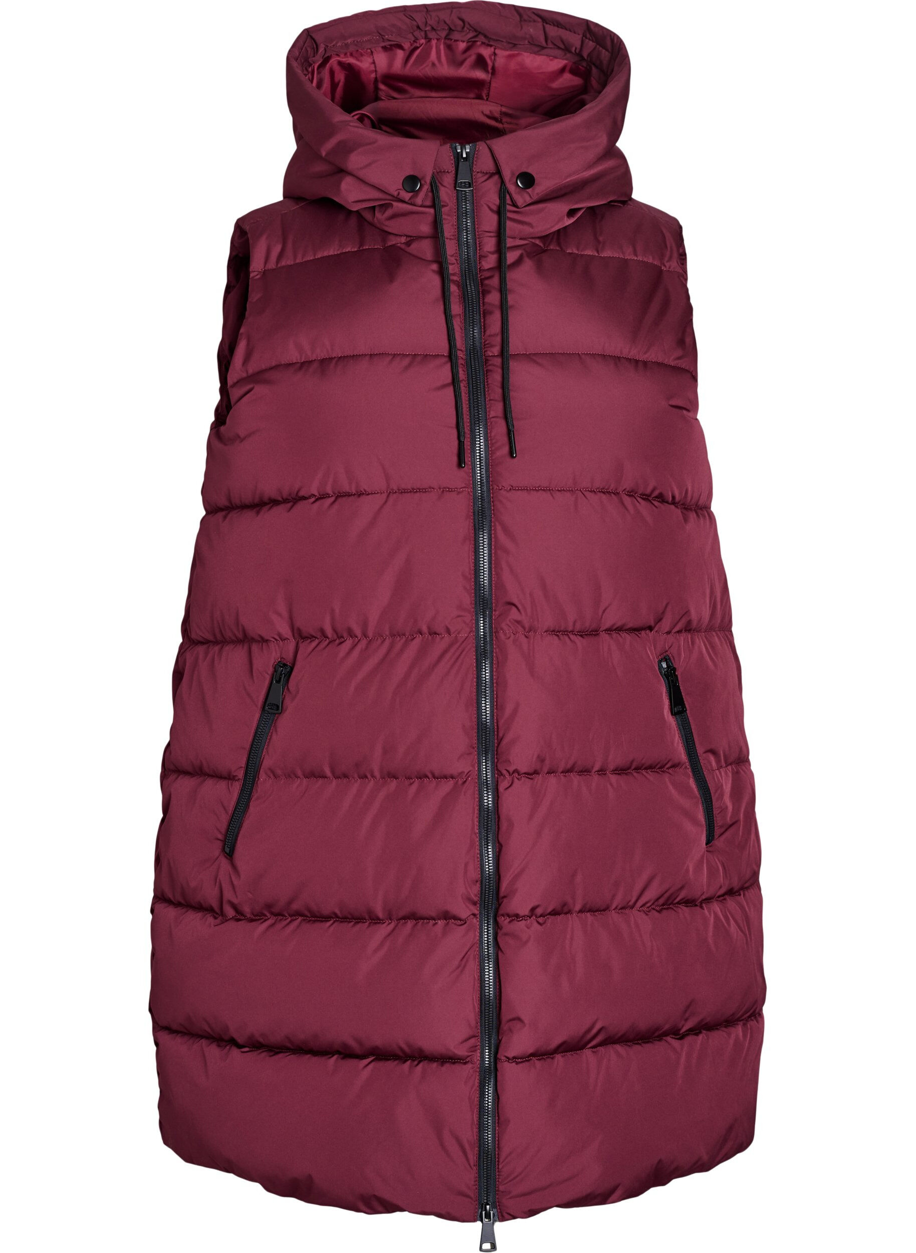 ZizzifashionLong vest with hood and pockets, Red, Packshot image number 0