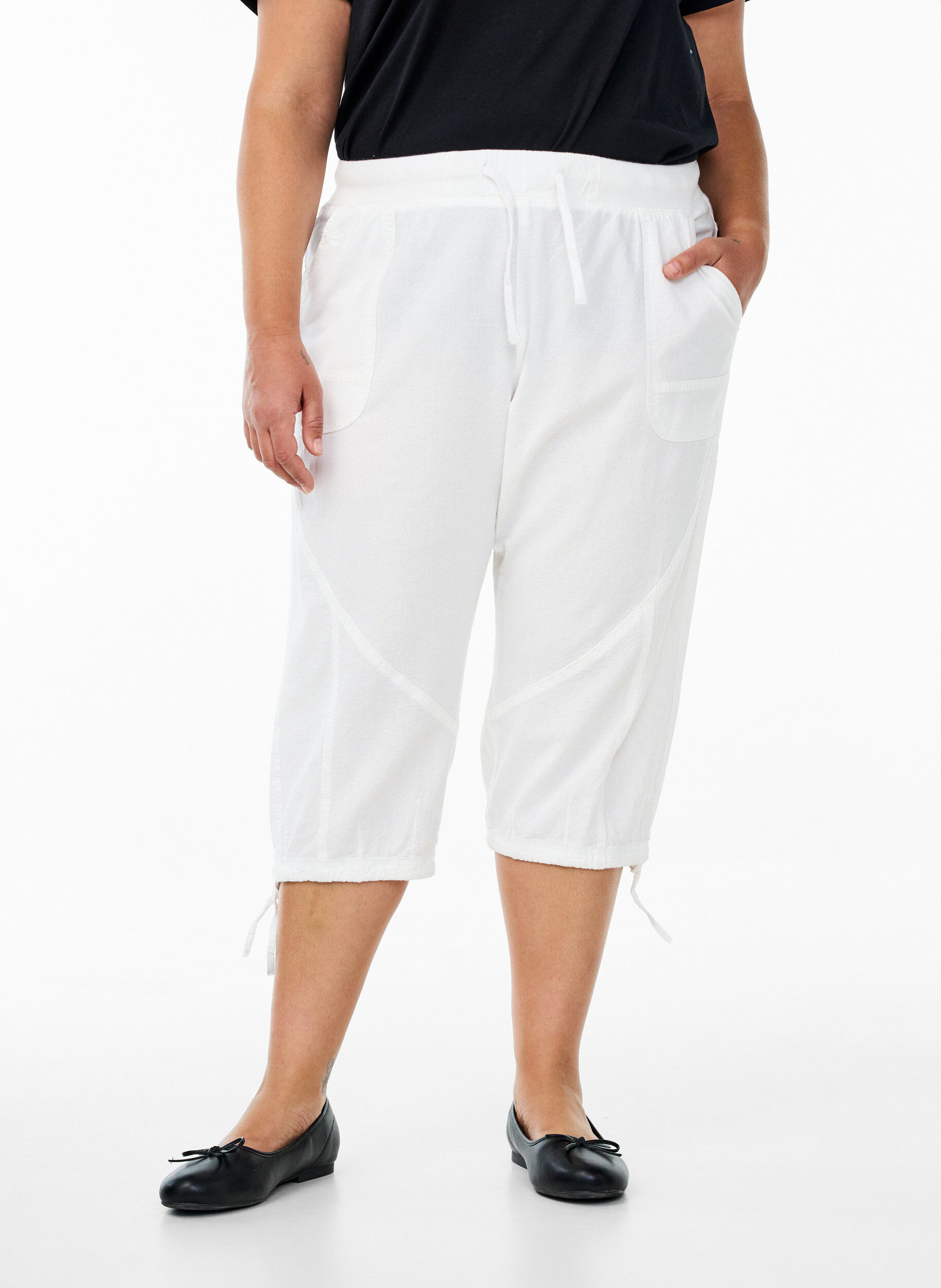 ZizzifashionCotton Capri trousers , White, Model image number 2