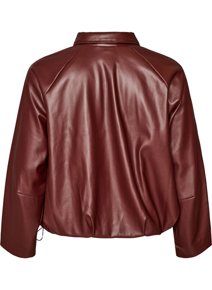 Faux leather bomber jacket with a drawstring hem, Brown, Packshot image number 1