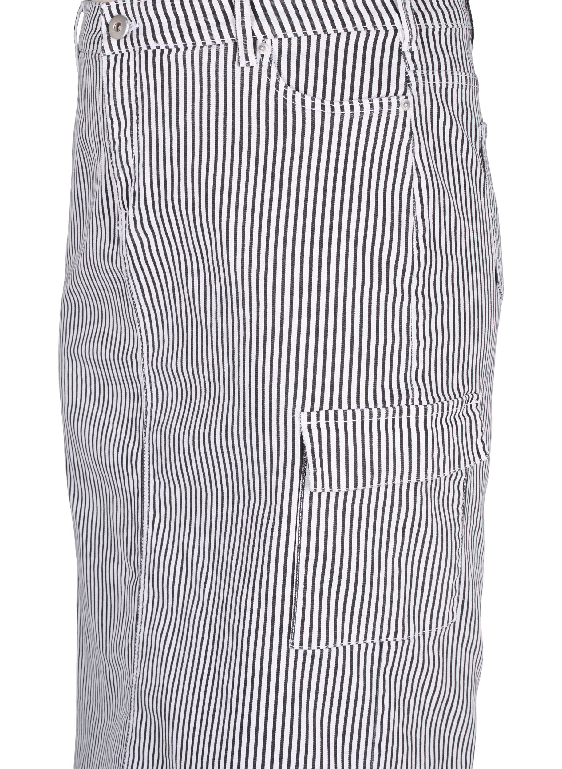 Zizzifashion Striped pencil skirt with pockets, Black & White Stripe, Packshot image number 2