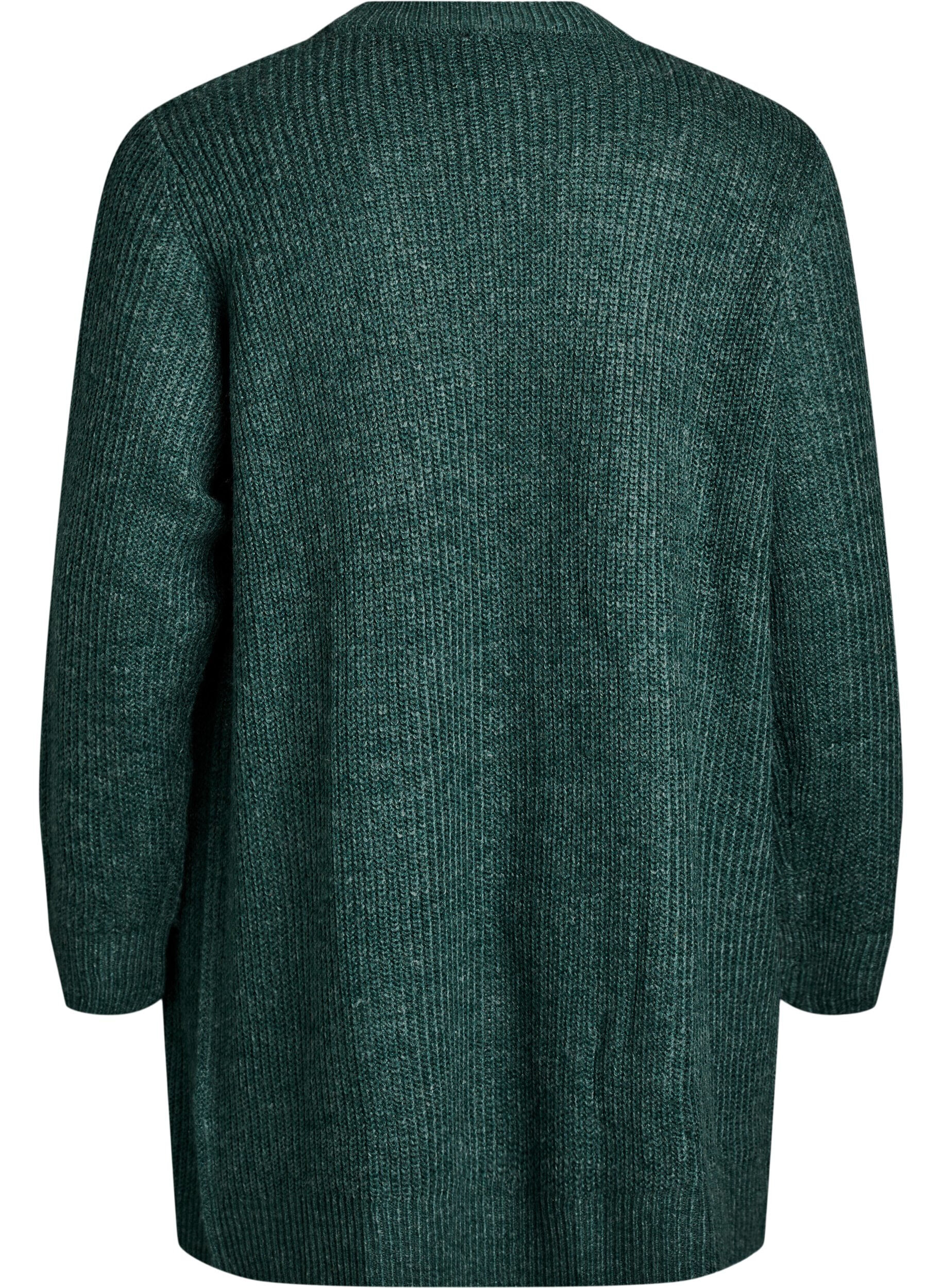 Zizzifashion FLASH - Long rib knit cardigan with pockets, Green, Packshot image number 1