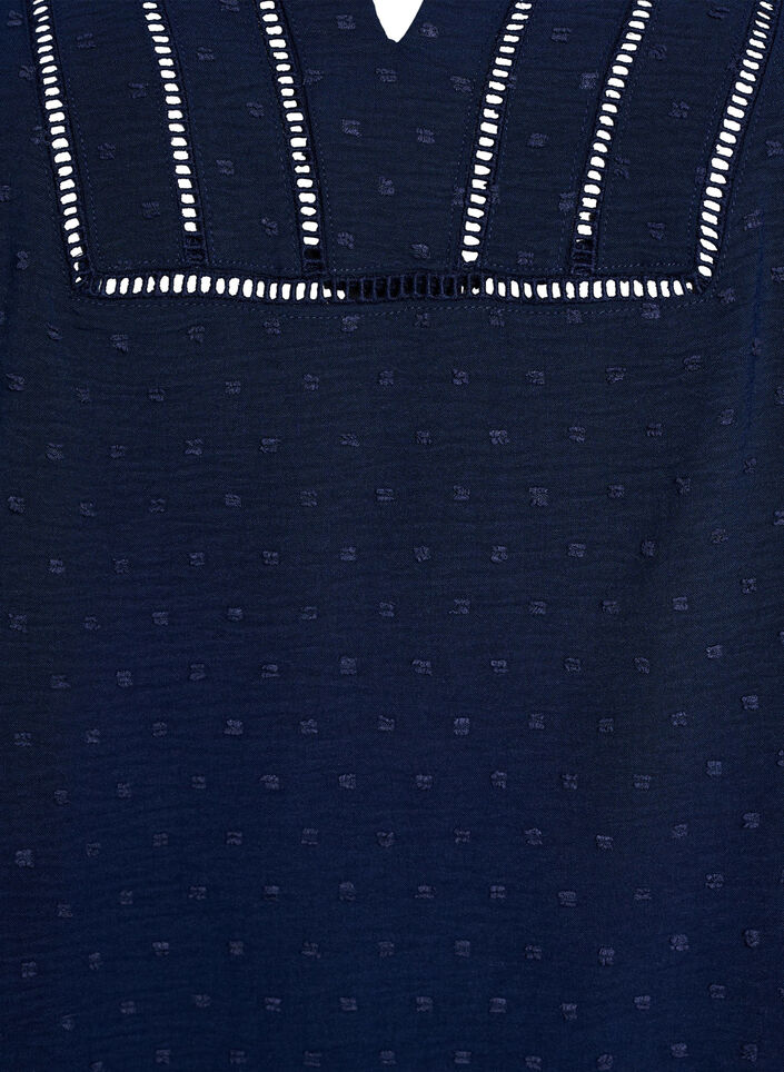 Blouse with short puff sleeves and dotted texture, Navy Blazer, Packshot image number 2