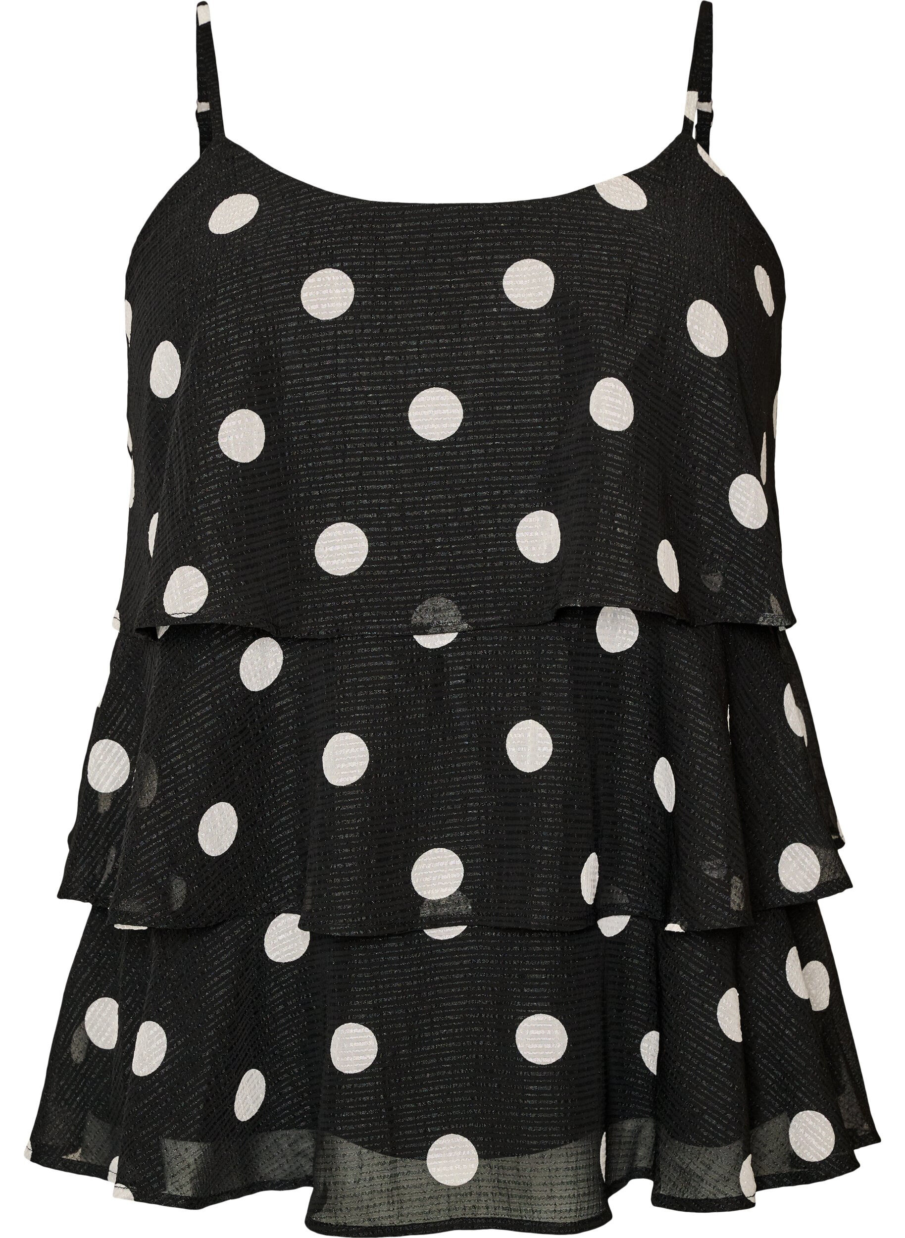 ZizzifashionLayered top with ruffles and spaghetti straps, Black, Packshot image number 0