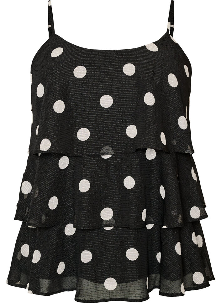 Layered top with ruffles and spaghetti straps, Black, Packshot