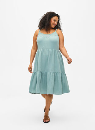 Plain cotton strap dress, Chinois Green, Model image number 0