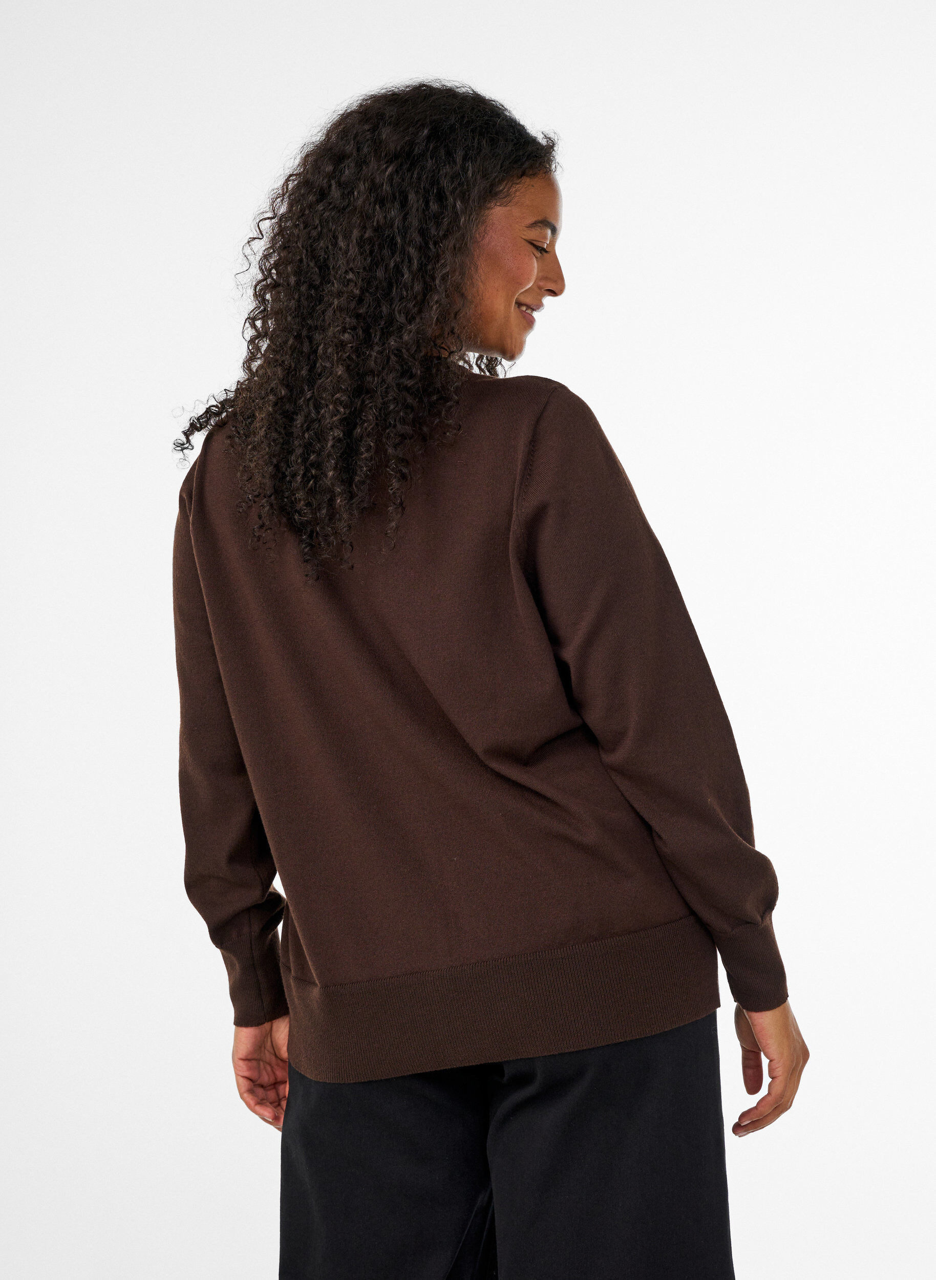 ZizzifashionFine-knit cardigan with round neck, Brown, Model image number 2