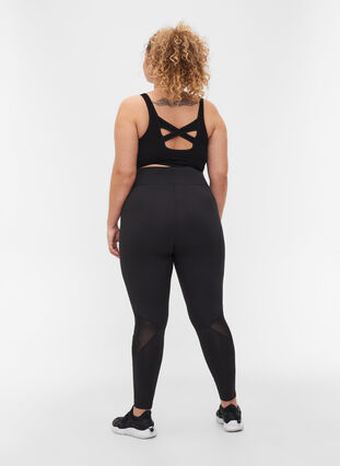 Cropped exercise leggings with mesh, Black, Model image number 1