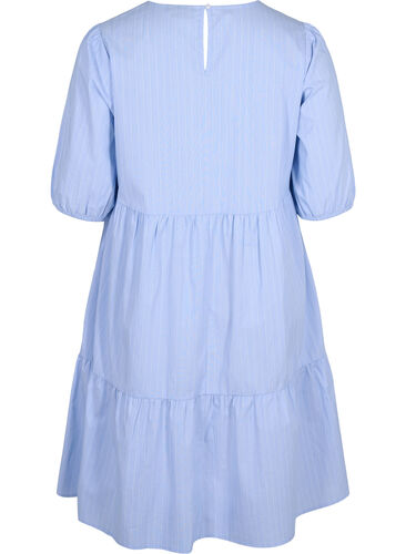 Striped dress with short puff sleeves, Blue As Sample, Packshot image number 1