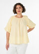 Small check blouse with an elasticated neckline and elbow-length sleeves, Yellow, Model image number 0