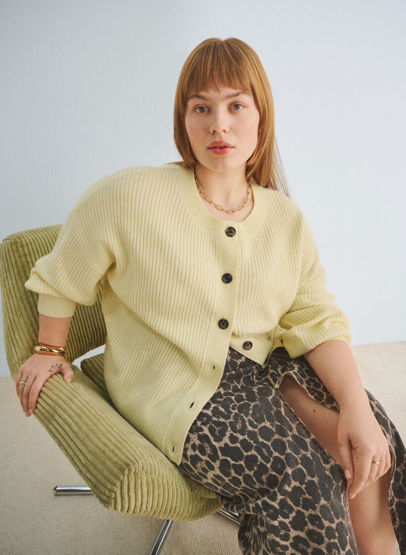 Rib knit cardigan with buttons, Yellow, Image image number 0