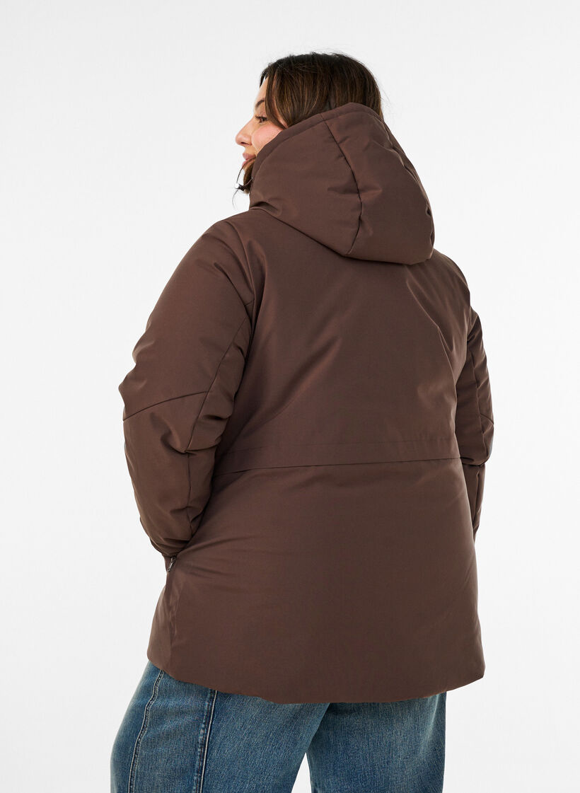 Winter jacket with hood and adjustable waist, Brown, Model image number 2