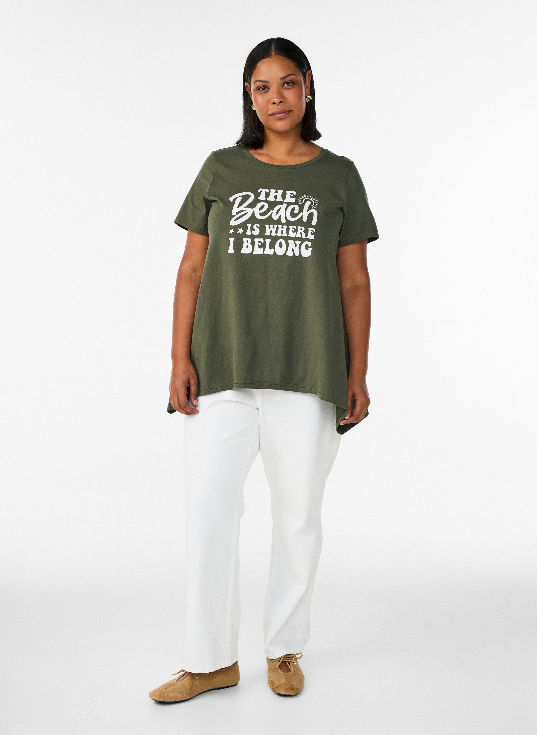 ZizzifashionT-shirt with a round neck and A-line shape, Green, Model image number 1