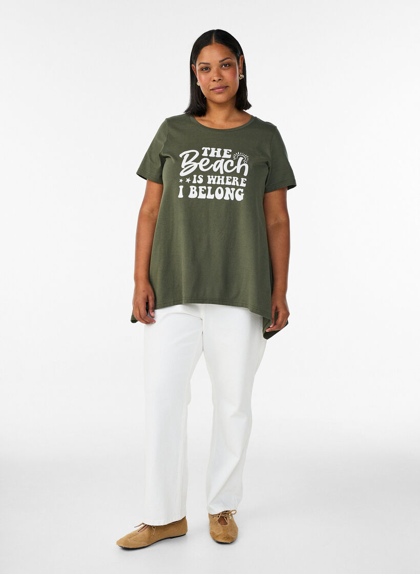 T-shirt with a round neck and A-line shape, Green, Model image number 1