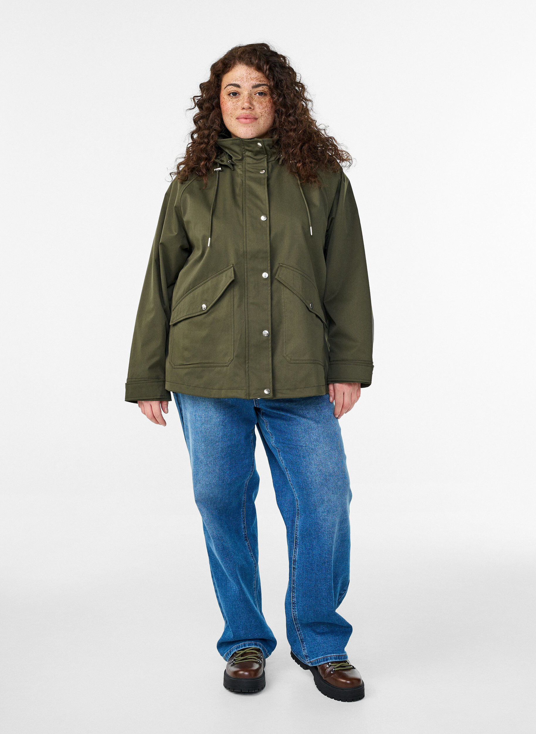 ZizzifashionShort spring jacket with a detachable hood, Green, Model image number 1