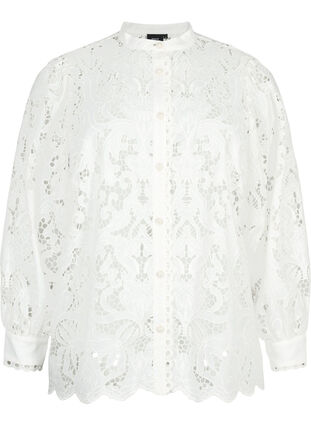 Long-sleeved lace shirt blouse, White, Packshot image number 0