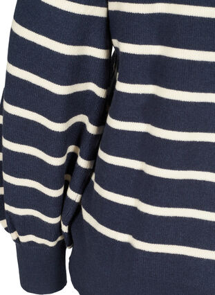 Striped knitted blouse with balloon sleeves, Navy Blazer W/Stripe, Packshot image number 3