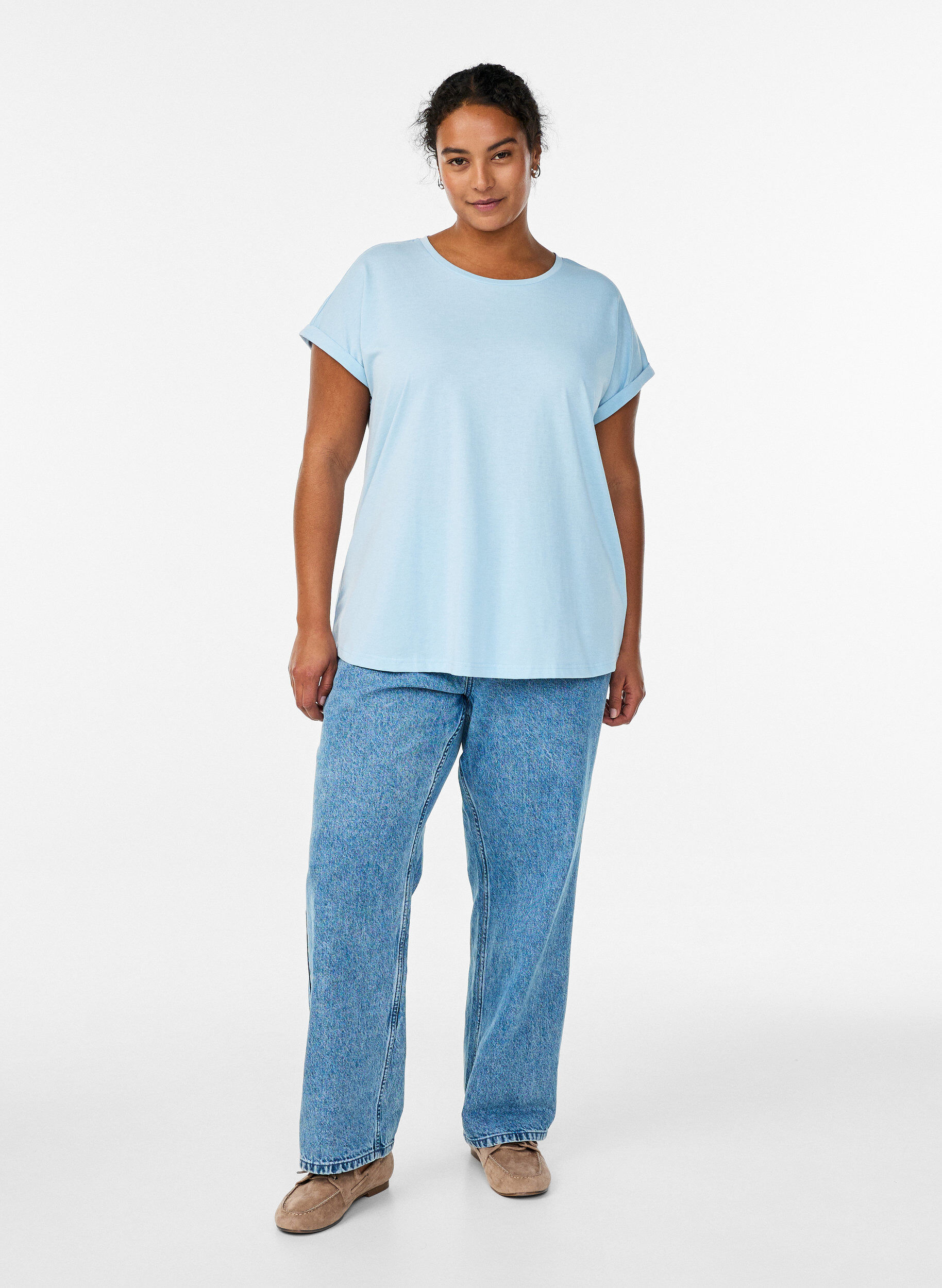 ZizzifashionShort-sleeved cotton blend t-shirt, Light Blue, Model image number 1