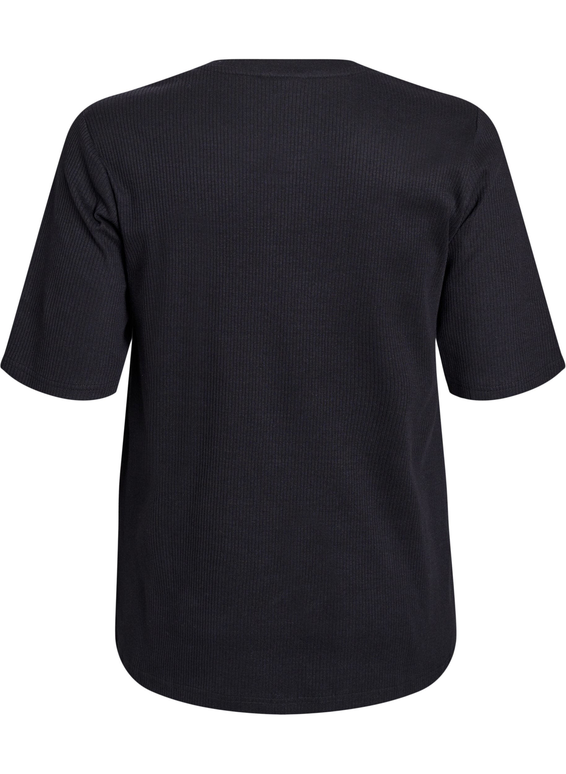ZizzifashionRibbed jersey blouse with short sleeves, Black, Packshot image number 1