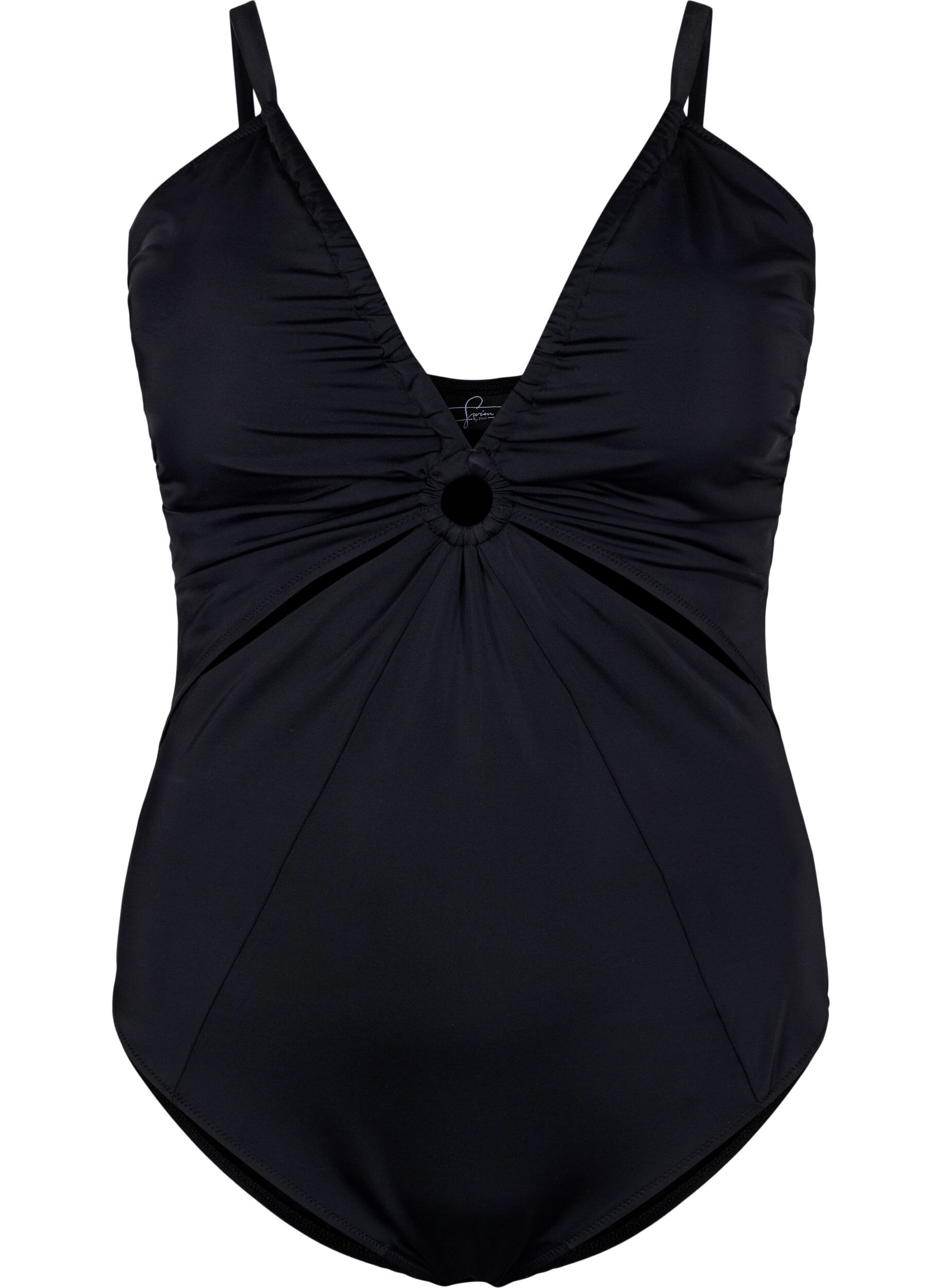 Zizzifashion Draped swimsuit with ring detail, Black, Packshot image number 0
