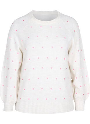 Knitted jumper with embroidery details, Birch w. Hearts, Packshot image number 0