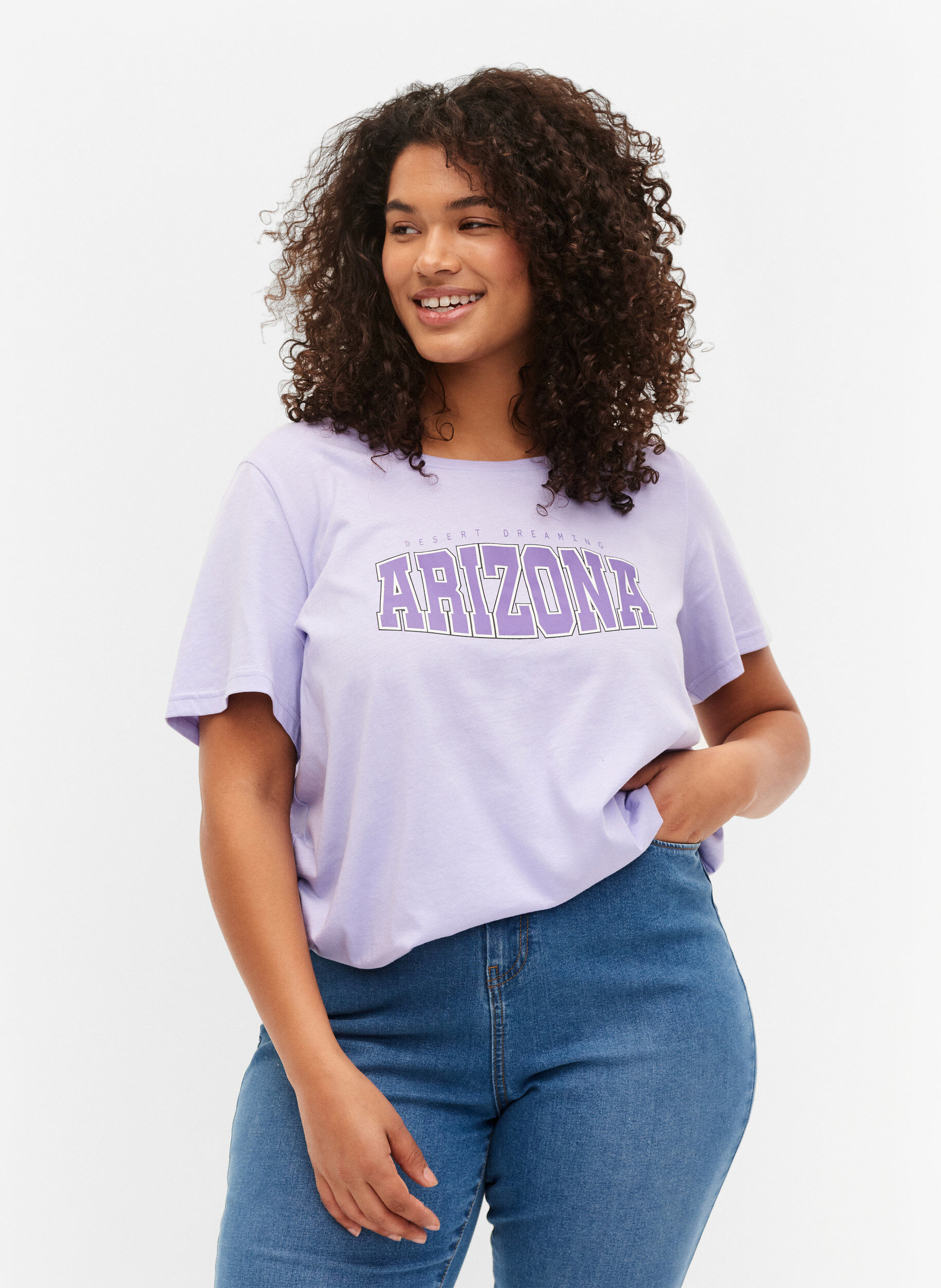 Zizzifashion Cotton t-shirt with print detail, Lavender ARIZONA, Model image number 0