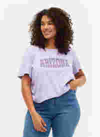 Cotton t-shirt with print detail, Lavender ARIZONA, Model
