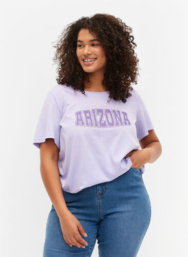 Cotton t-shirt with print detail, Lavender ARIZONA, Model image number 0