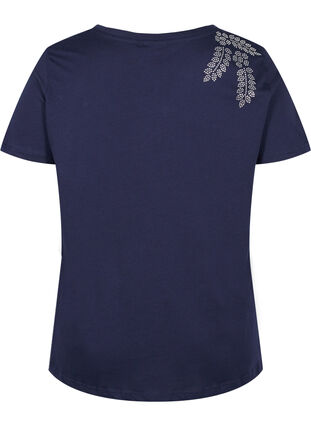 Short-sleeved cotton t-shirt with decorative rhinestones, Navy Blazer Stone, Packshot image number 1