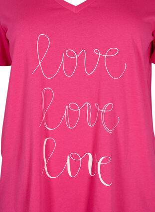 Cotton t-shirt with v-neck and print, Fuchsia Purple Love, Packshot image number 2
