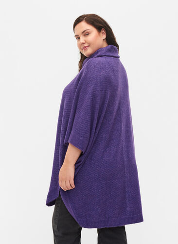Knitted poncho with turtleneck - Purple Sz. - Zizzifashion