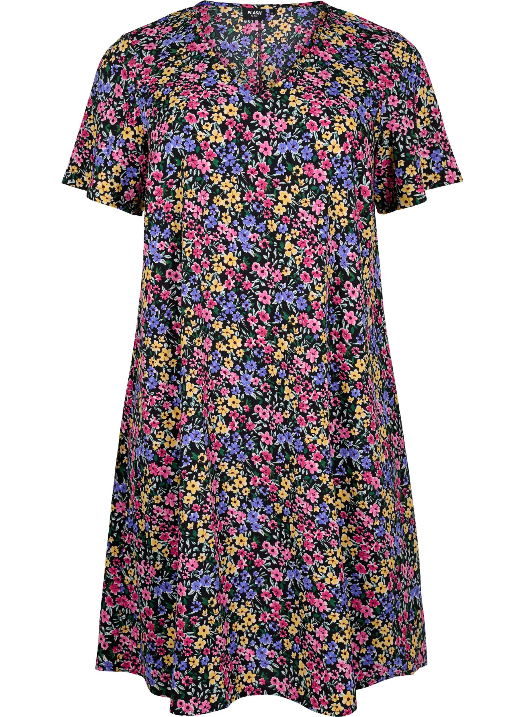Zizzifashion FLASH - V-neck dress with floral print, Multi Flower, Packshot image number 0