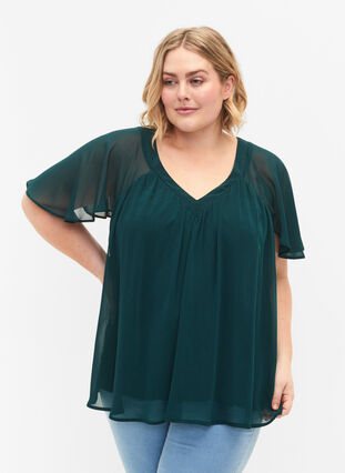  Plain top with batwing sleeves and V-neck, Ponderosa Pine, Model image number 0