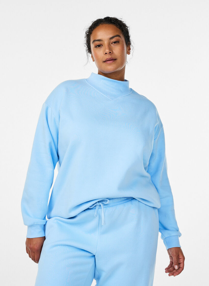 Sweatshirt with high neck and long sleeves, Light Blue, Model image number 0