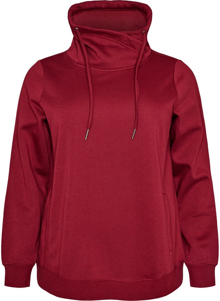 Sweatshirt with high collar and pockets, Red, Packshot image number 0