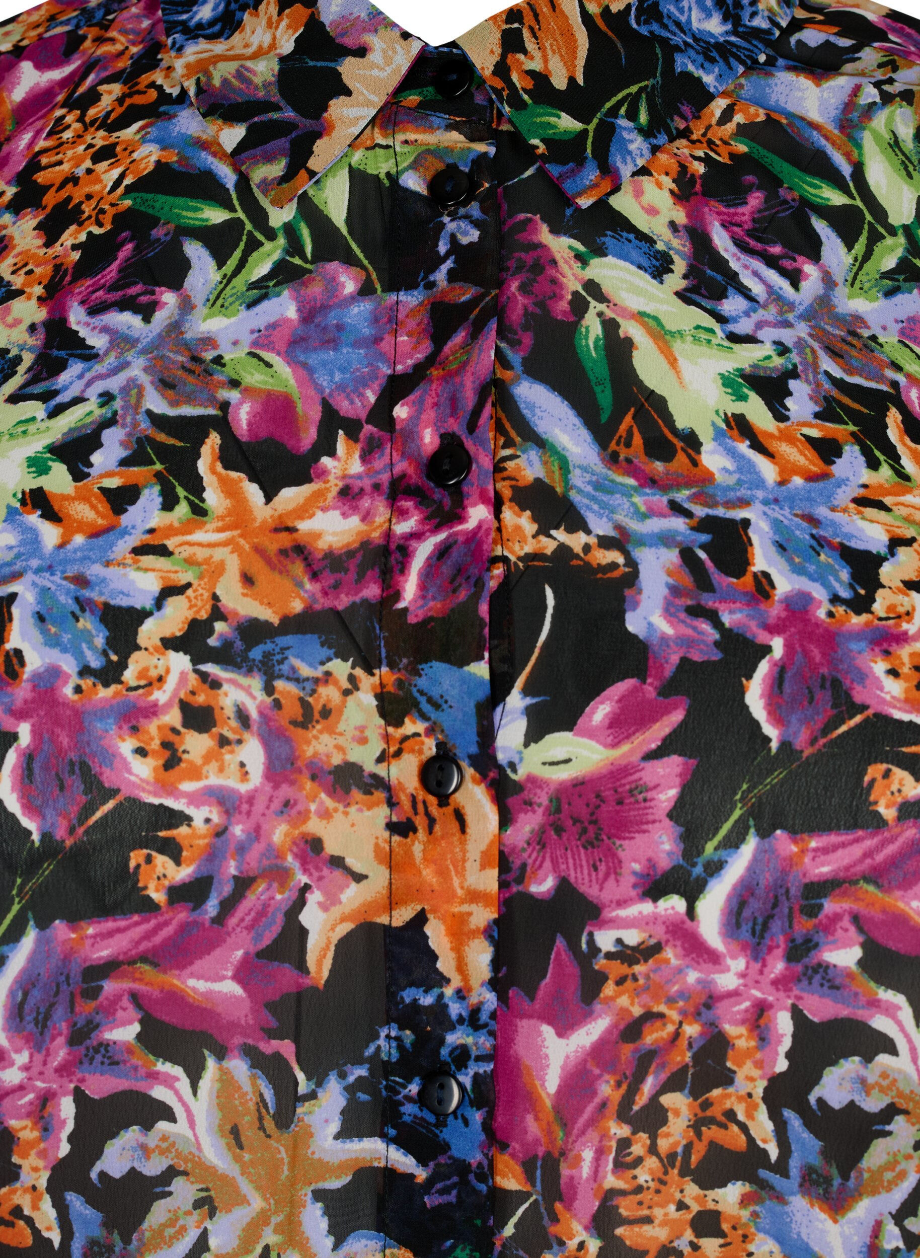 Zizzifashion FLASH - Long sleeve shirt with floral print, Orange Pink Flower , Packshot image number 2