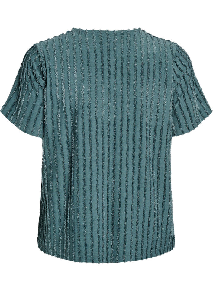 Blouse with short sleeves and striped texture, Green, Packshot image number 1
