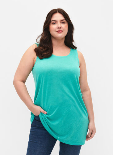 Top with structure and round neckline, Turquoise, Model image number 0