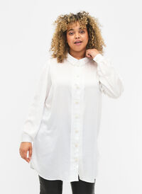 Long shirt with pearl buttons, Bright White, Model